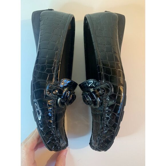 Stuart Weitzman Croc Embossed Patent Leather Loafer Shoe Black 8 M - Picture 5 of 9